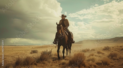A Cowboy On Horseback In The Desolate Valley