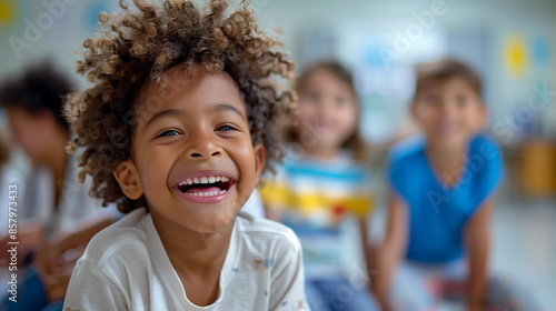 Diverse group of children sitting in a room