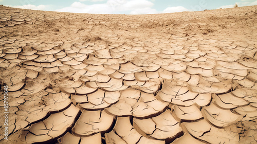 Dry cracked earth background. Global warming and climate change concept. Wide angle. 