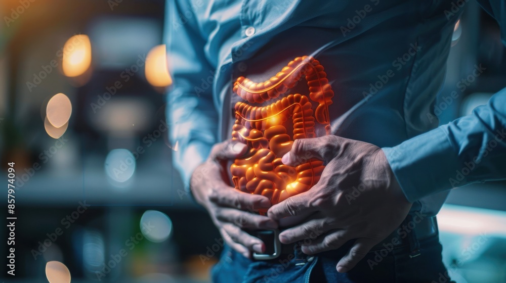 Realistic Medical Illustration: A person in distress, clutching their