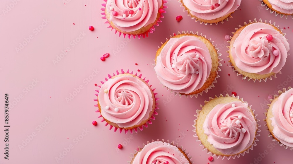 cupcakes with pink buttercream frosting on pink background cupcakes with pink buttercream frosting on pink background