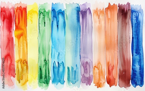 Watercolor paintings in various colors on white background