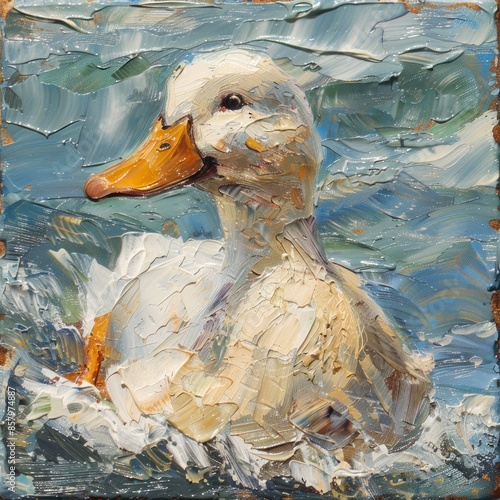 White Duck Portrait in Oil Painting photo