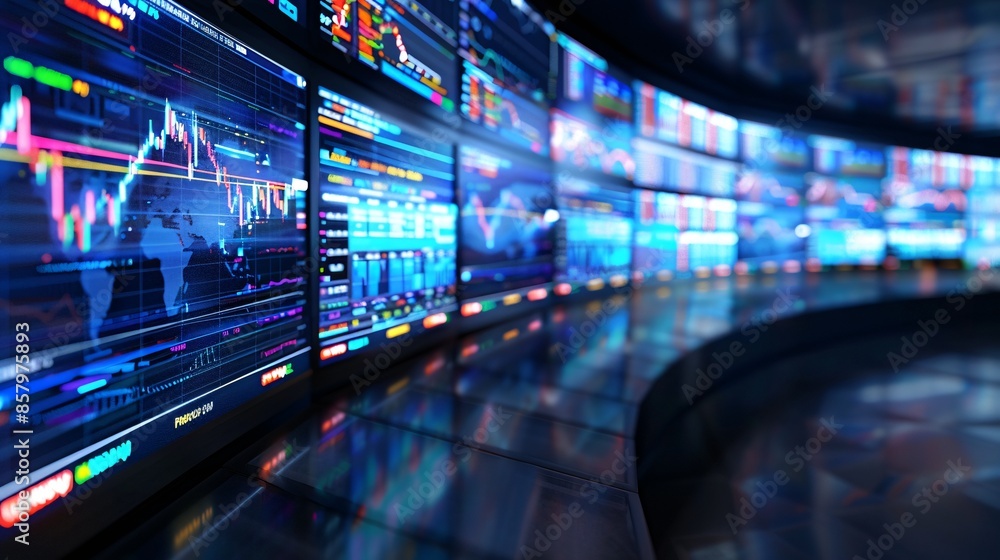 Advanced Stock Market Trading Room with Digital Financial Data Displays Advanced Stock Market Trading Room with Digital Financial Data Displays