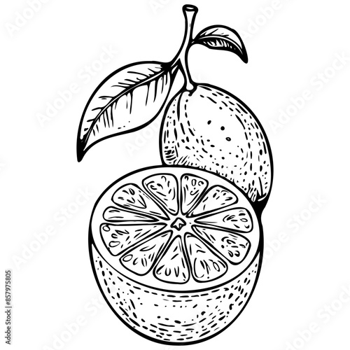 Palestinian Sweet Lime drawing, vintage fruit  illustration, vector image