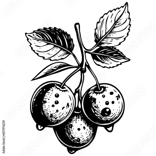 Sloe realistic,  ink sketch of fruit outline, transparent background