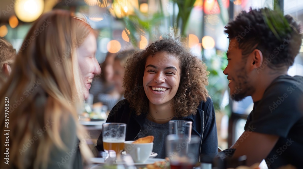 Friends Enjoying Drinks and Conversation at a Restaurant Friends Enjoying Drinks and Conversation at a Restaurant
