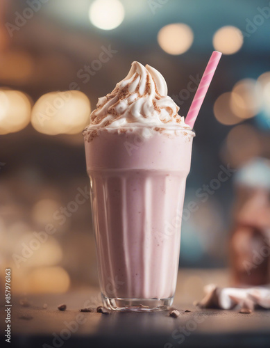 creamy milkshake, commercial shoot, blurred light background

