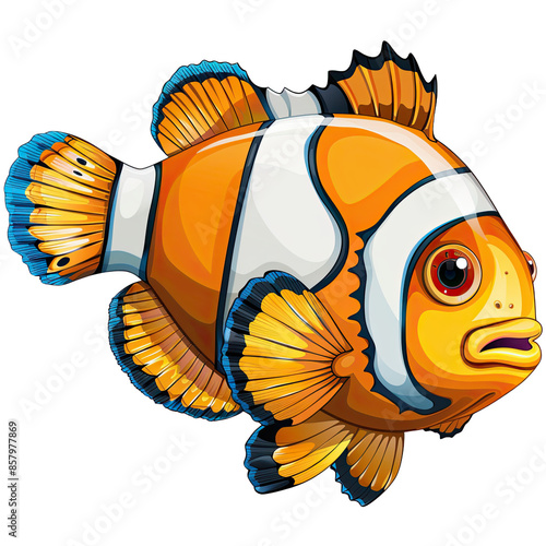 Colorful cartoon clownfish with bright orange and white stripes, perfect for aquatic-themed designs.