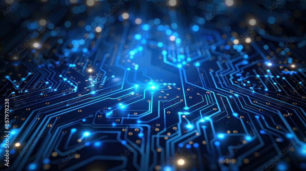 Obraz premium Abstract Digital Circuit Board with Glowing Blue Lines