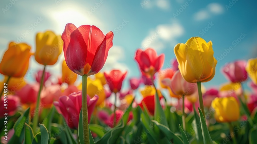 Colorful Tulips in a Sunny Meadow Colorful Tulips in a Sunny Meadow