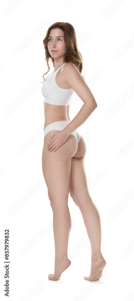 Woman with slim body posing on white background Woman with slim body posing on white background