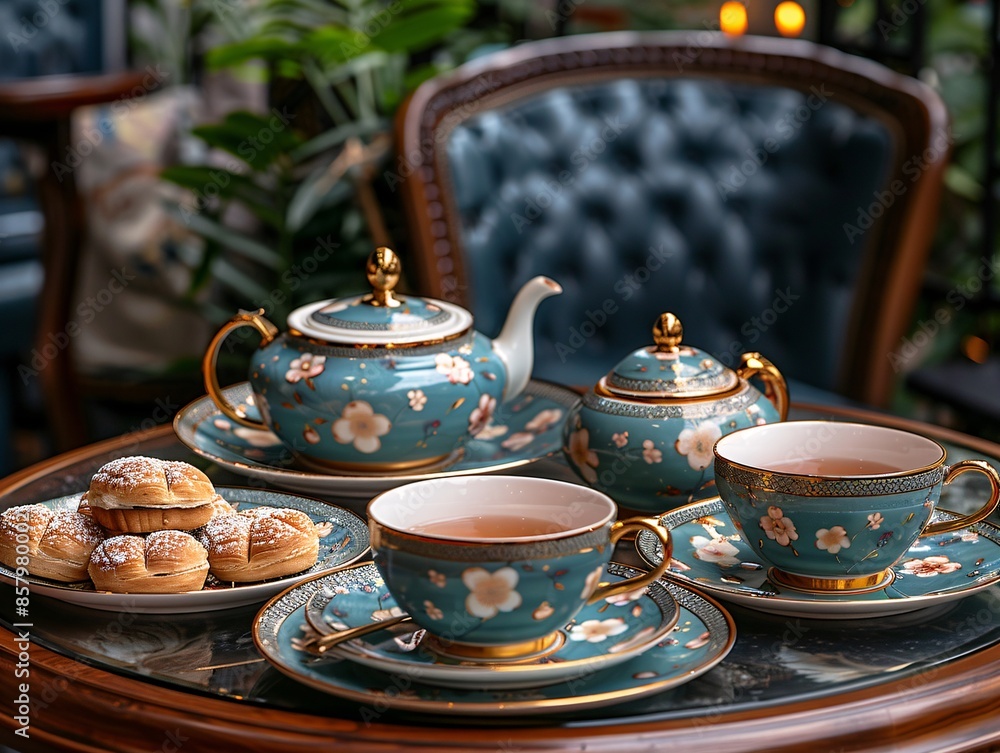 Elegant High Tea Set with Delicate Pastries
Elegant High Tea Set with Delicate Pastries