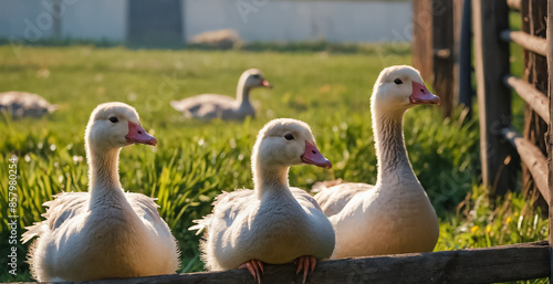 Geese on the farm in summer