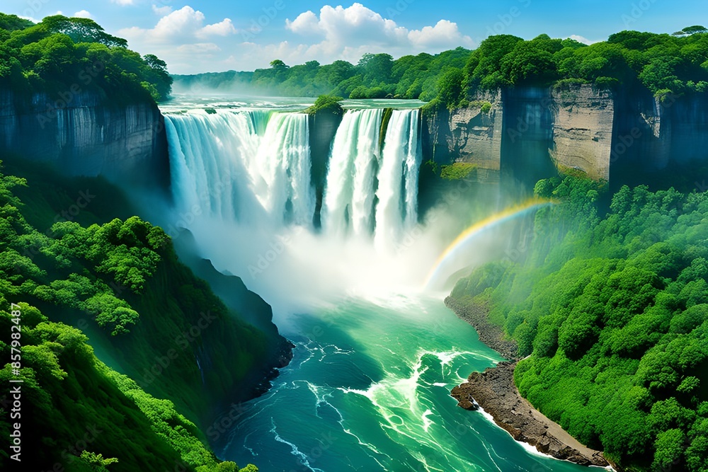 Naklejka premium Beatiful looking waterfalls with fresh and clean water surrounded by nature and wildlife