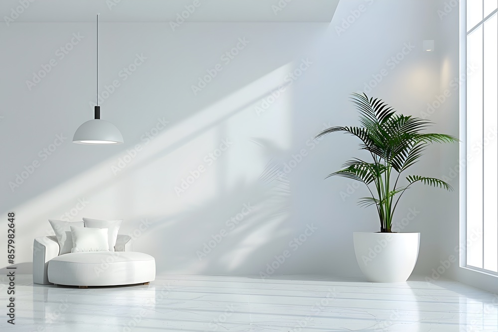 Minimalist Living Room Decor with White Chair and Greenery Minimalist Living Room Decor with White Chair and Greenery