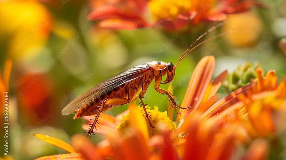 Fototapeta premium cockroach on flower aginst
