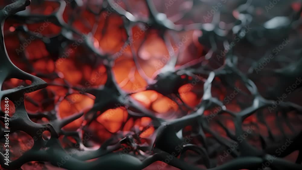 Low angle view of an adipocyte highlighting the intricate network of capillaries that supplies these cells with nutrients and hormones. Low angle view of an adipocyte highlighting the intricate network of capillaries that supplies these cells with nutrients and hormones.