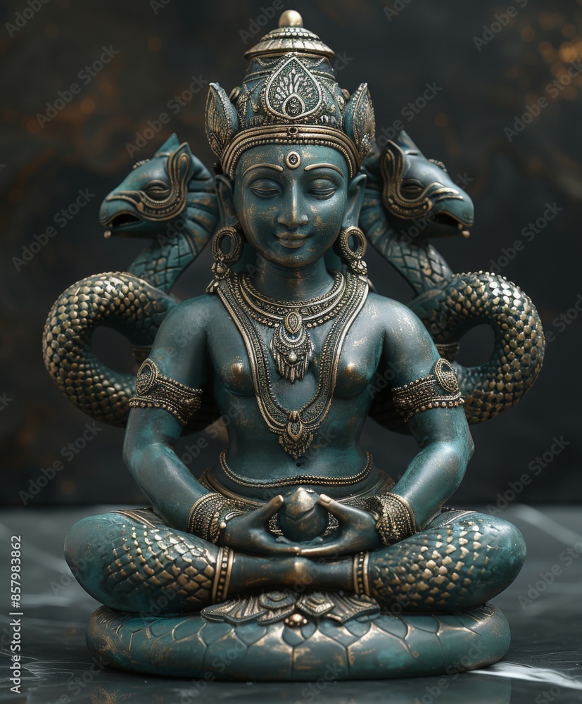 Obraz premium Ganesh statue, ancient Hindu deity, Asian art and culture, traditional Thai sculpture, religious decor, lion motif, intricate details, adorned in gold, Thailand temple architecture, stone craftsmanshi