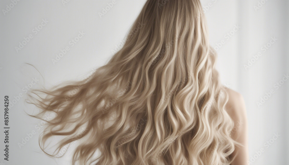 long and wavy women's hair in blonde tones, back view, hair advertising shoot, isolated white background
long and wavy women's hair in blonde tones, back view, hair advertising shoot, isolated white background