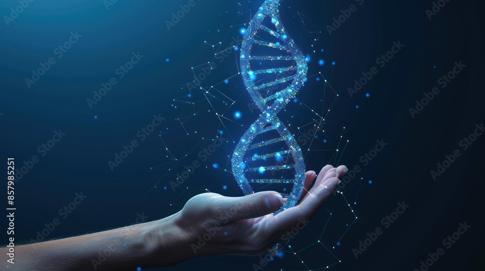 Hand Holding a Glowing DNA Double Helix Hand Holding a Glowing DNA Double Helix