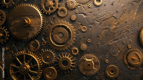 Wallpaper Mural antique brass gears and cogs arranged in an intricate pattern isolated on textured background 3d illustration Torontodigital.ca