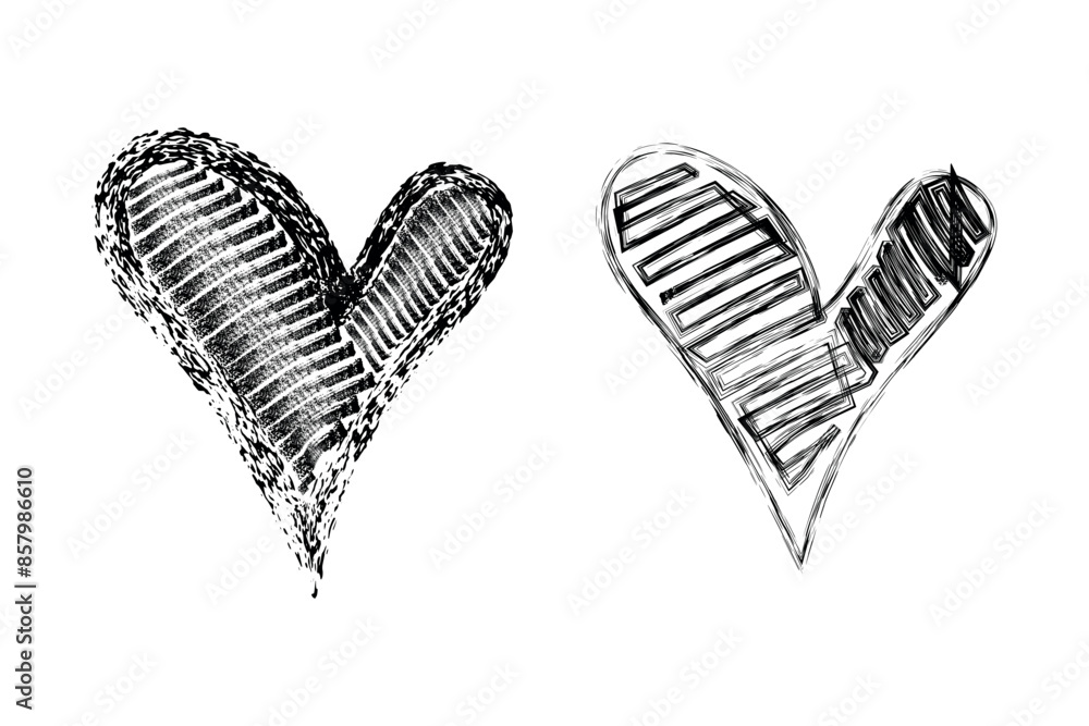 Two hand drawn black heart vector illustration design element Two hand drawn black heart vector illustration design element