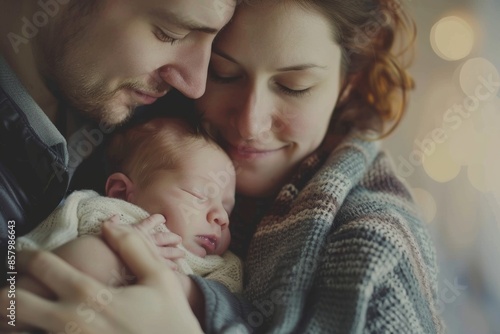 family - couple cradling their newborn baby born through IVF, symbolizing the fulfillment of their dreams of parenthood