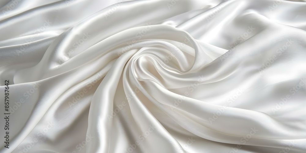 White Silk Fabric with a Silver Sheen A Detailed Close-Up View. Concept White Silk Fabric, Silver Sheen, Close-Up View, Textured Surface, Elegant Material White Silk Fabric with a Silver Sheen A Detailed Close-Up View. Concept White Silk Fabric, Silver Sheen, Close-Up View, Textured Surface, Elegant Material