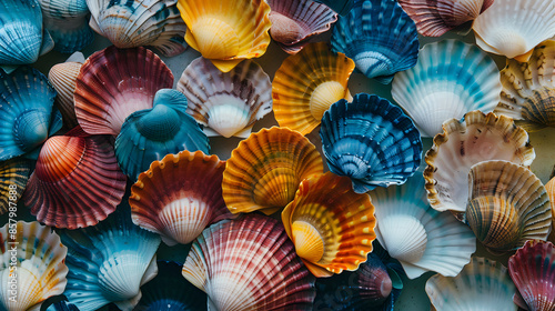 very beautiful seashells seashells of different colors. Creative banner.