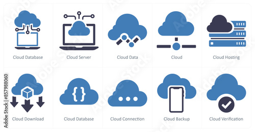 A set of 10 web marketing icons as cloud database, cloud server, cloud data