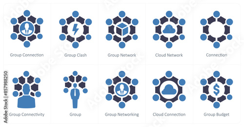 A set of 10 web marketing icons as group connection, group clash, group network