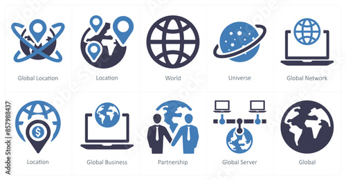 A set of 10 web marketing icons as global location, location, world