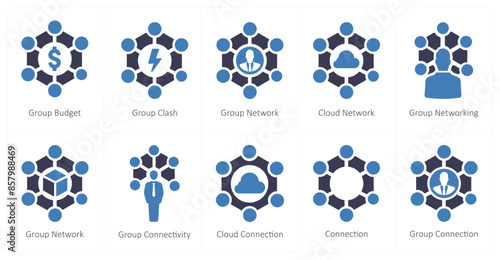 A set of 10 web marketing icons as group budget, group clash, group network