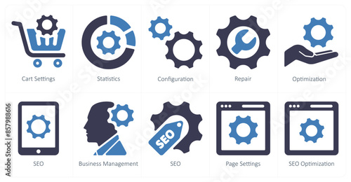 A set of 10 web marketing icons as cart settings, statistics, configuration