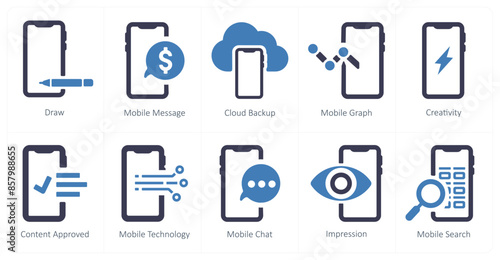 A set of 10 web marketing icons as draw, mobile message, cloud backup