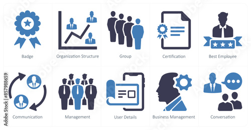 A set of 10 web marketing icons as badge, organization structure, group