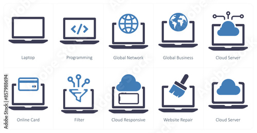A set of 10 web marketing icons as laptop, programming, global network