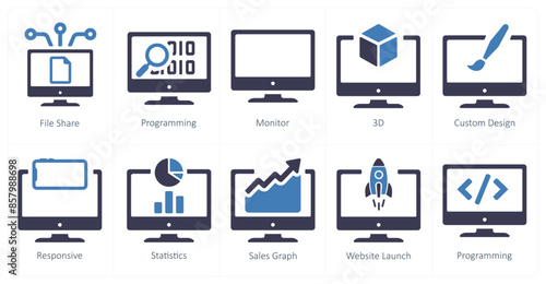 A set of 10 web marketing icons as file share, programming, monitor
