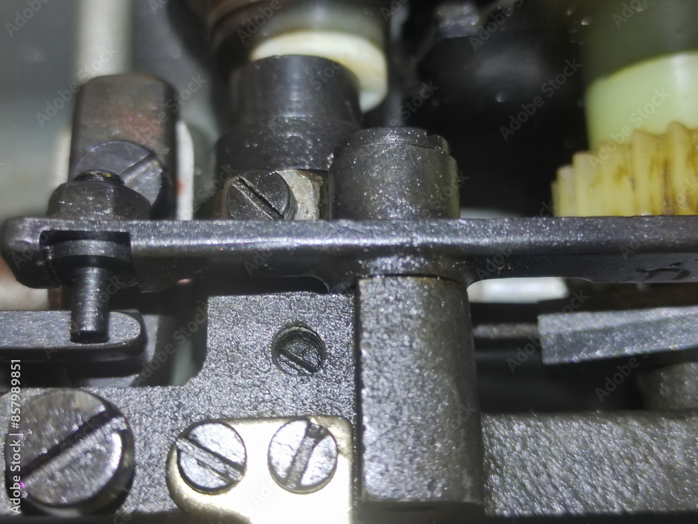 Vintage sewing machine drive mechanism closeup