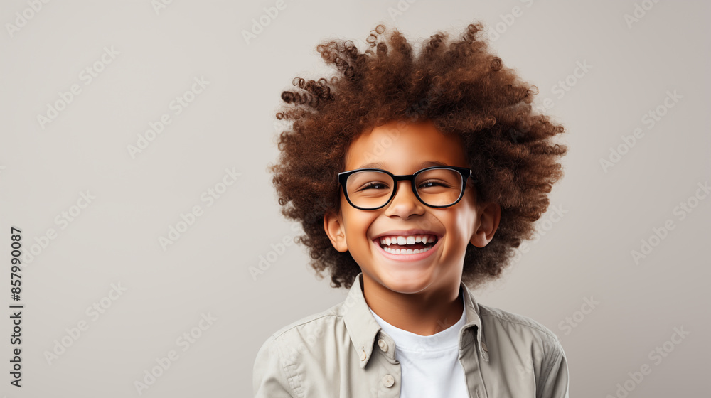 A young boy with curly hair smiling at the camera. Education concept A young boy with curly hair smiling at the camera. Education concept