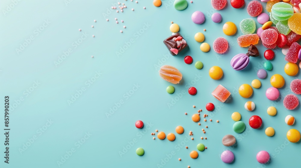 Colorful Candy Scattered on a Blue Background Colorful Candy Scattered on a Blue Background