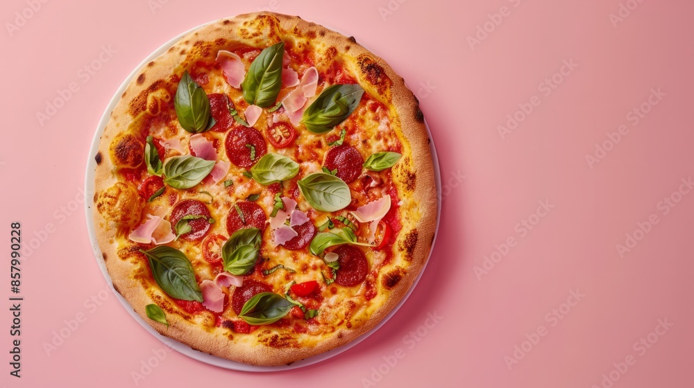 Photography of pizza, appetizing and fresh, in a studio, studio lighting, Canon EOS R5, aerial view Photography of pizza, appetizing and fresh, in a studio, studio lighting, Canon EOS R5, aerial view