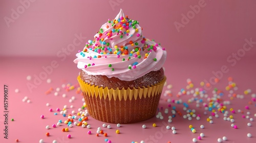 delectable cupcake with colorful frosting and sprinkles ai generated photo