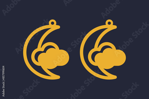 Vector design with half moon and cloud for earrings, pendant, bracelet or keychain. Cutout silhouette, jewelry cnc laser cut template for metal, wood or leather. Beautiful hanging bijouterie