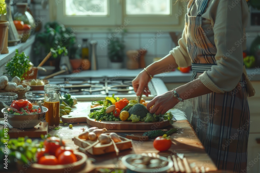 Preparing a Healthy Meal in a Bright Kitchen Preparing a Healthy Meal in a Bright Kitchen