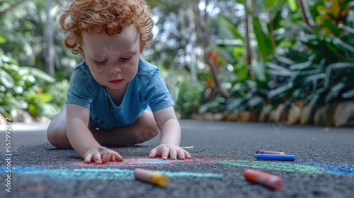 The boy drawing with chalk