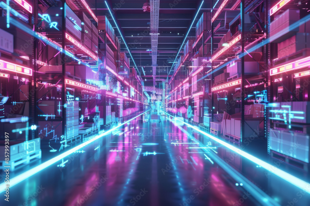 Futuristic Data Warehouse with Digital Interface Futuristic Data Warehouse with Digital Interface
