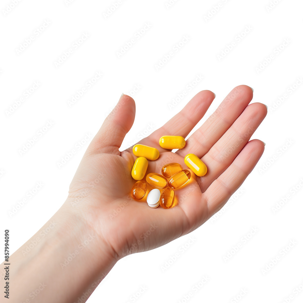 hand with pills on transparent background, clipping path, png. hand with pills on transparent background, clipping path, png.