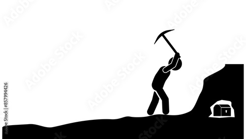 stick figure flat character illustration looking for treasure, treasure hunter